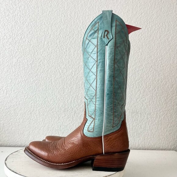 Rod Patrick Womens Cowboy Boots 6.5AA Brown Turquoise Top Western Cowgirl Tall - Picture 4 of 12